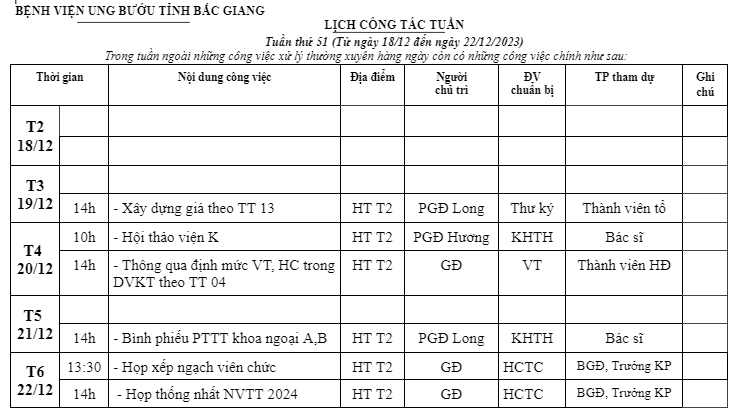 Tuần thứ 51 (Từ ngày 18/12 đến ngày 22/12/2023)