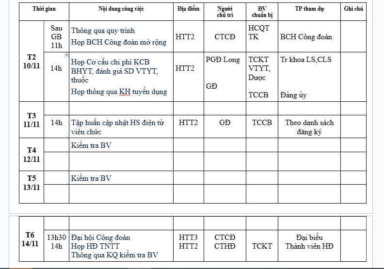LỊCH CÔNG TÁC TUẦN 45 (10/11-14/11/2025)